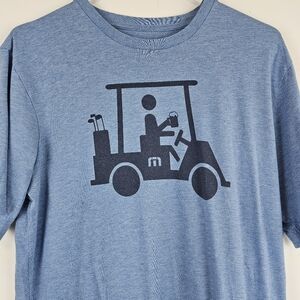 Travis Mathew Mapes Golf T Shirt M Pima Cotton Beer Drinking Golf Cart Blue Peru